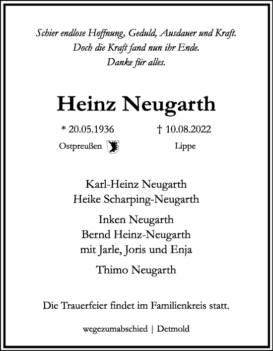 Anzeige  Heinz Neugarth  Lippische Landes-Zeitung