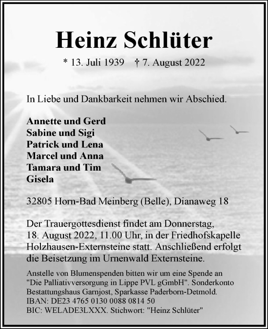 Anzeige  Heinz Schlüter  Lippische Landes-Zeitung