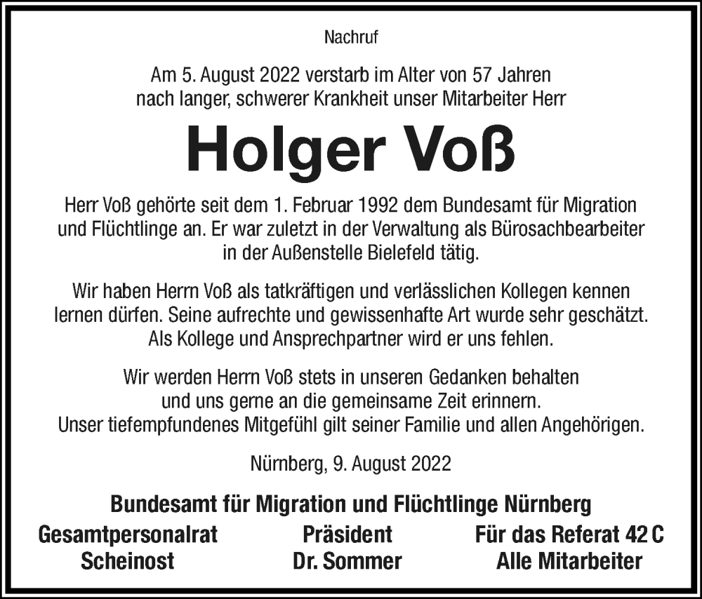  Traueranzeige für Holger Voß vom 12.08.2022 aus Lippische Landes-Zeitung
