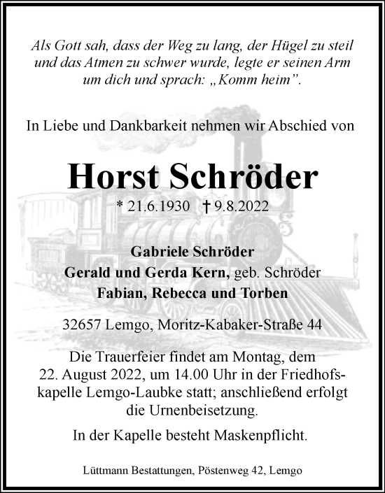 Anzeige  Horst Schröder  Lippische Landes-Zeitung