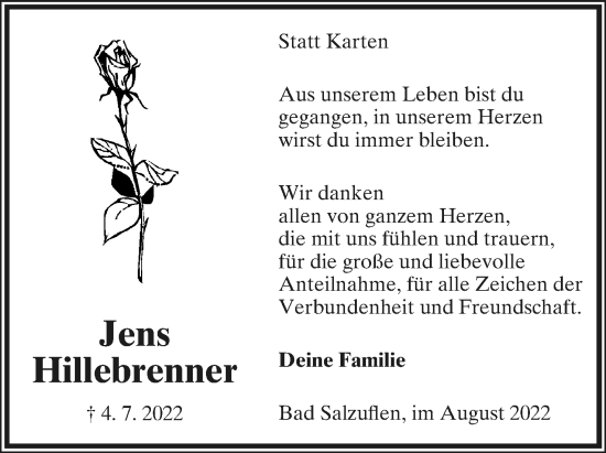 Anzeige  Jens Hillebrenner  Lippische Landes-Zeitung