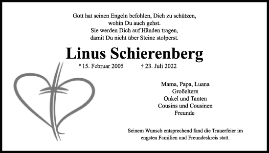 Anzeige  Linus Schierenberg  Lippische Landes-Zeitung