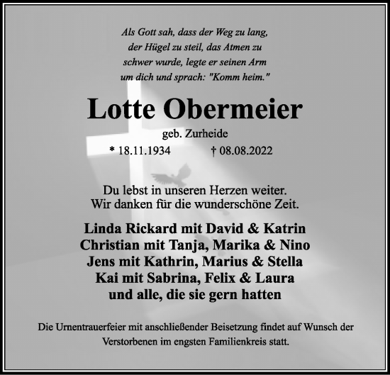 Anzeige  Lotte Obermeier  Lippische Landes-Zeitung