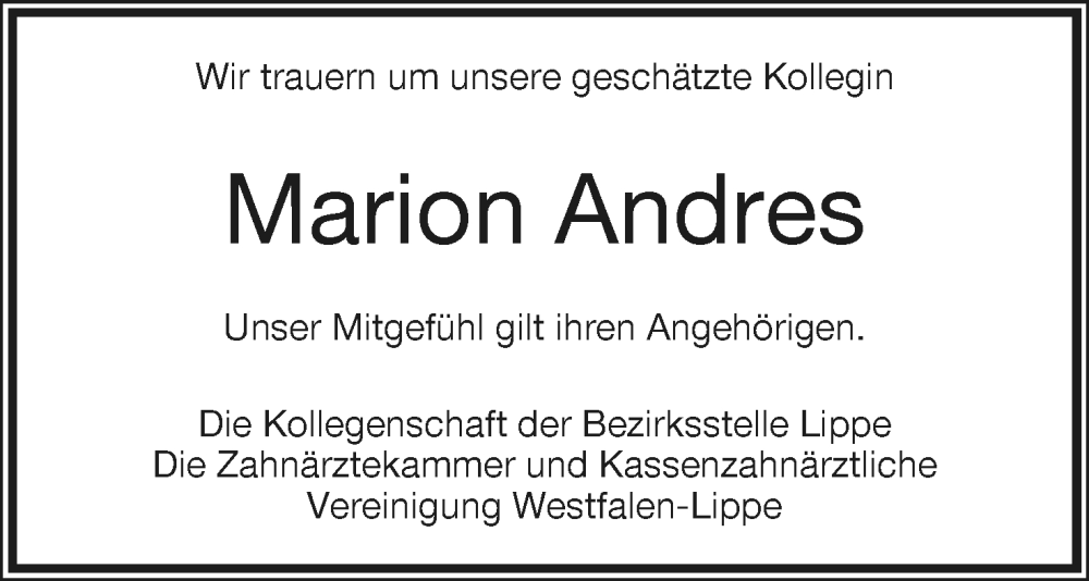  Traueranzeige für Marion Andres vom 13.08.2022 aus Lippische Landes-Zeitung