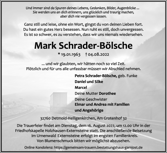Anzeige  Mark Schrader-Bölsche  Lippische Landes-Zeitung
