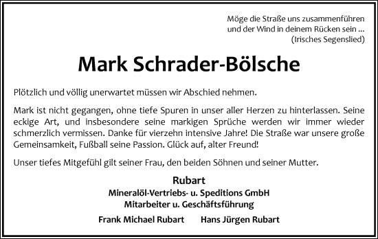 Anzeige  Mark Schrader-Bölsche  Lippische Landes-Zeitung