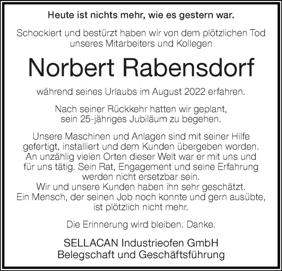 Anzeige  Norbert Rabensdorf  Lippische Landes-Zeitung