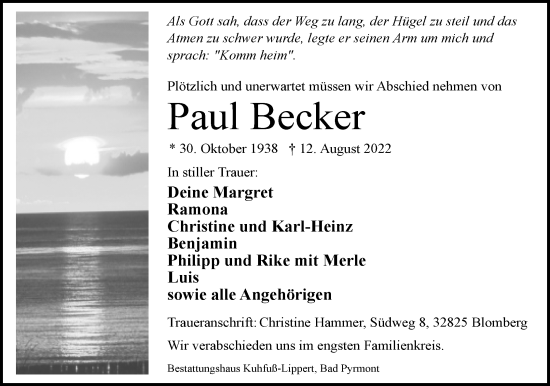 Anzeige  Paul Becker  Lippische Landes-Zeitung