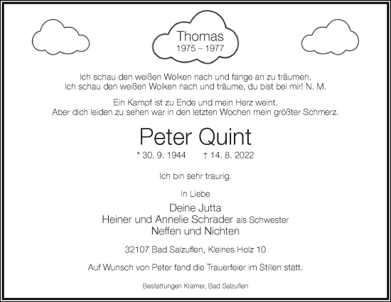 Anzeige  Peter Quint  Lippische Landes-Zeitung