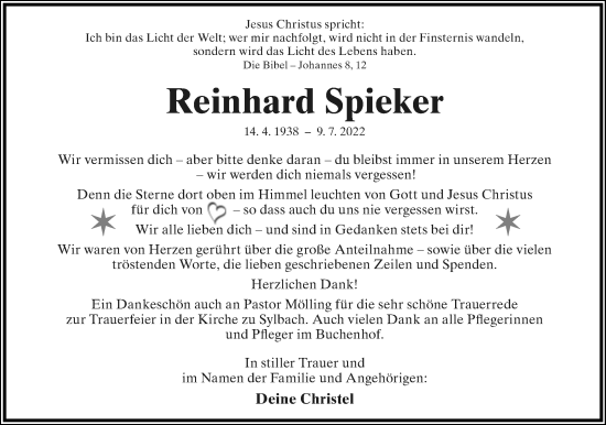 Anzeige  Reinhard Spieker  Lippische Landes-Zeitung