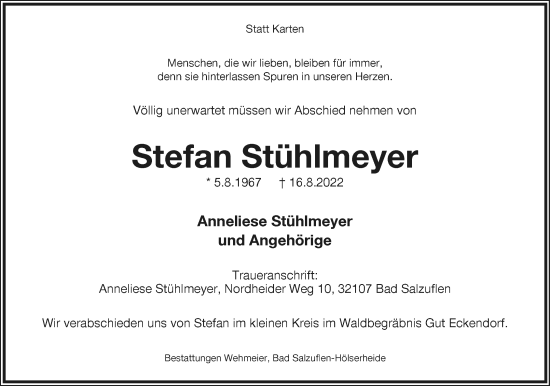 Anzeige  Stefan Stühlmeyer  Lippische Landes-Zeitung