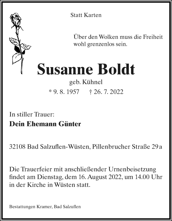 Anzeige  Susanne Boldt  Lippische Landes-Zeitung