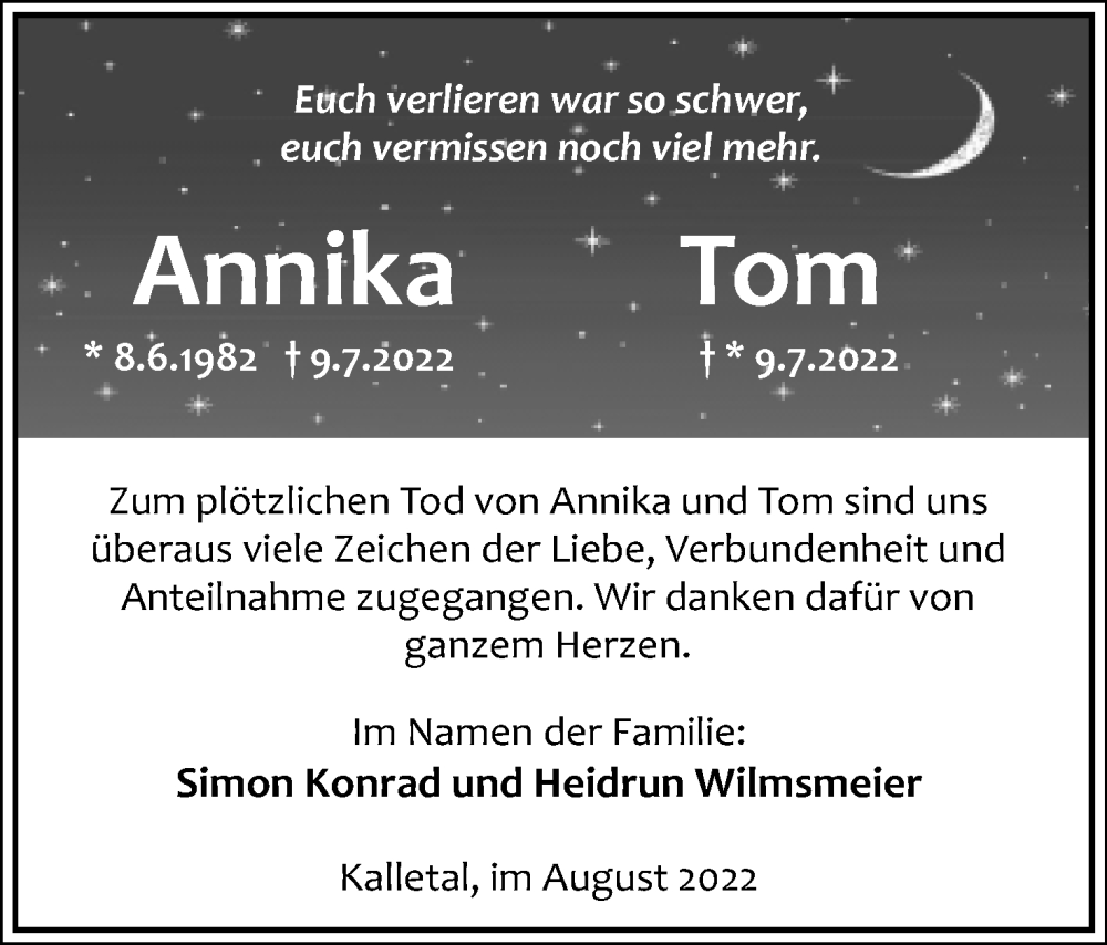  Traueranzeige für Annika und Tom  vom 06.08.2022 aus Lippische Landes-Zeitung