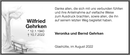 Anzeige  Wilfried Gehrken  Lippische Landes-Zeitung