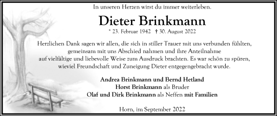 Anzeige  Dieter Brinkmann  Lippische Landes-Zeitung