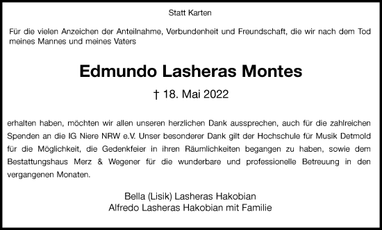 Anzeige  Edmundo Lasheras Montes  Lippische Landes-Zeitung