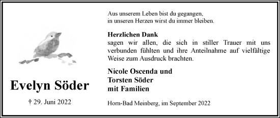 Anzeige  Evelyn Söder  Lippische Landes-Zeitung
