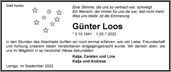Anzeige  Günter Loos  Lippische Landes-Zeitung