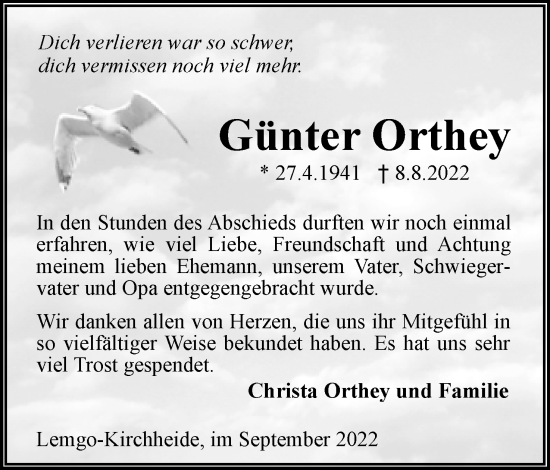 Anzeige  Günter Orthey  Lippische Landes-Zeitung