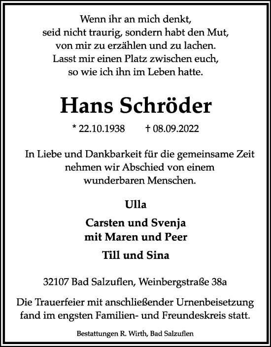 Anzeige  Hans Schröder  Lippische Landes-Zeitung