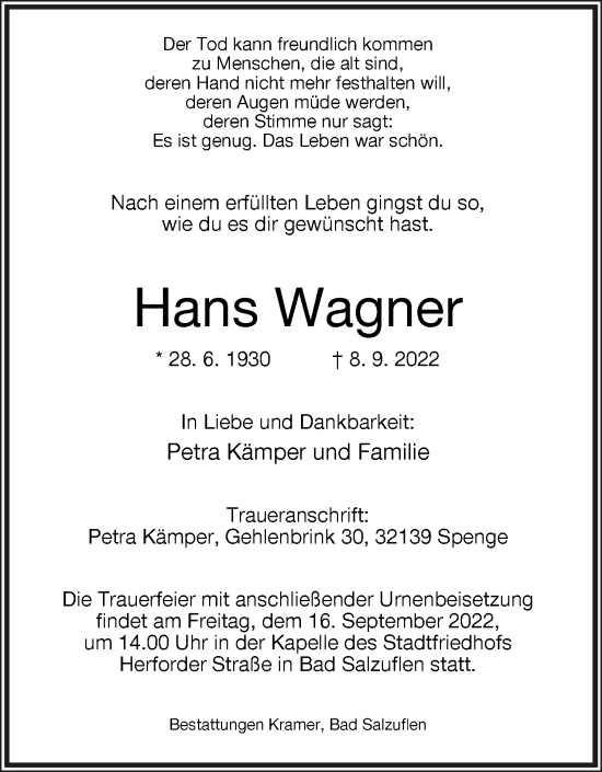 Anzeige  Hans Wagner  Lippische Landes-Zeitung
