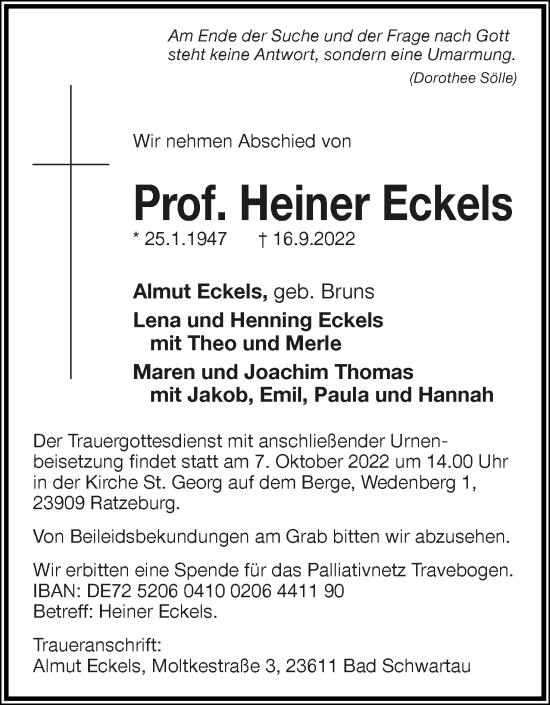 Anzeige  Heiner Eckels  Lippische Landes-Zeitung