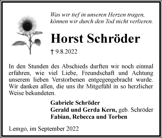 Anzeige  Horst Schröder  Lippische Landes-Zeitung