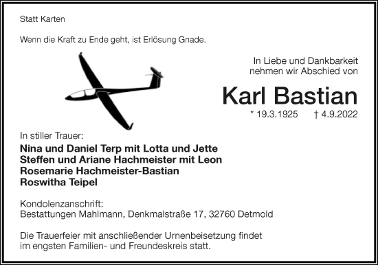 Anzeige  Karl Bastian  Lippische Landes-Zeitung