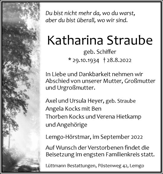 Anzeige  Katharina Straube  Lippische Landes-Zeitung