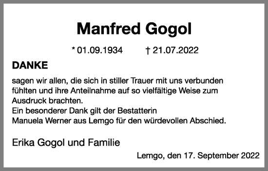Anzeige  Manfred Gogol  Lippische Landes-Zeitung