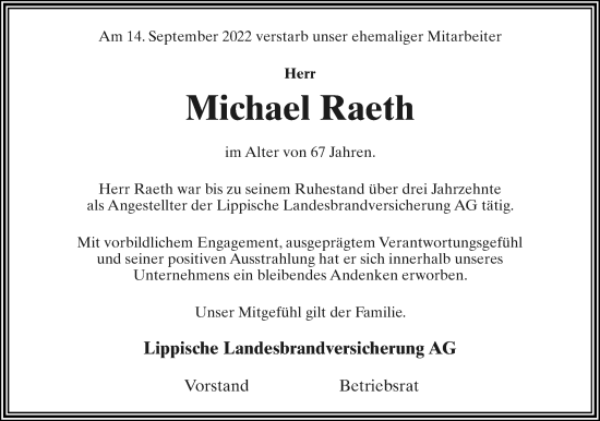 Anzeige  Michael Raeth  Lippische Landes-Zeitung