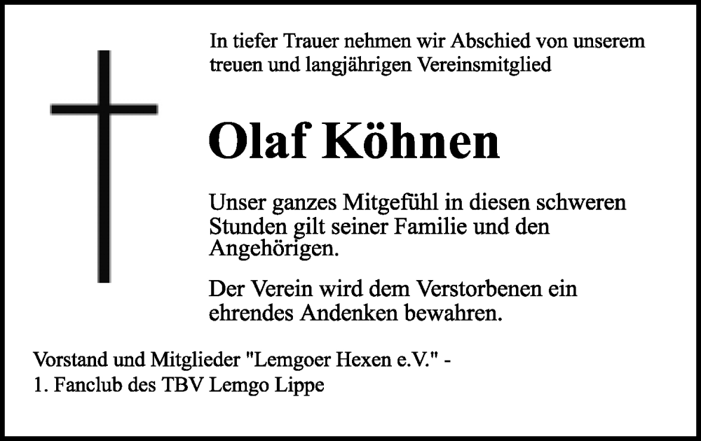  Traueranzeige für Olaf Köhnen vom 10.09.2022 aus Lippische Landes-Zeitung