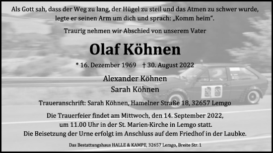 Anzeige  Olaf Köhnen  Lippische Landes-Zeitung