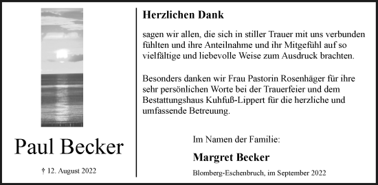 Anzeige  Paul Becker  Lippische Landes-Zeitung