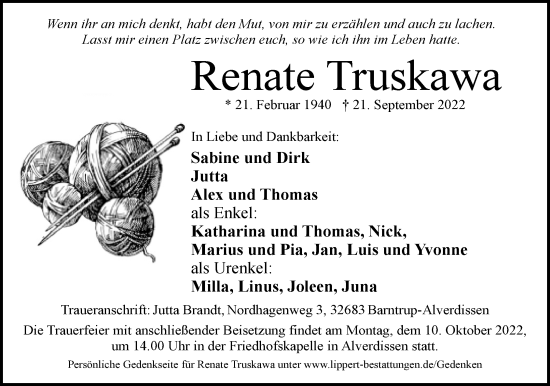 Anzeige  Renate Truskawa  Lippische Landes-Zeitung