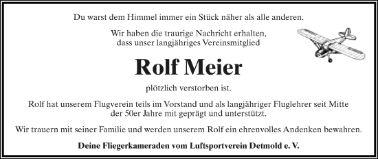 Anzeige  Rolf Meier  Lippische Landes-Zeitung