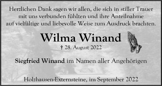 Anzeige  Wilma Winand  Lippische Landes-Zeitung