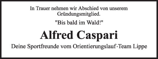 Anzeige  Alfred Caspari  Lippische Landes-Zeitung