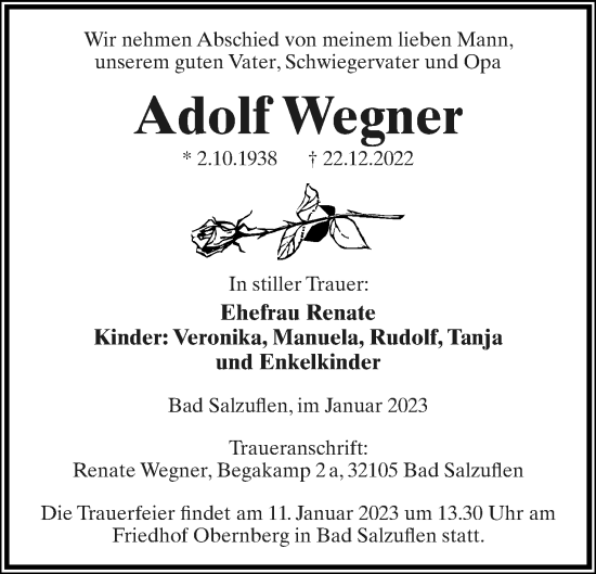 Anzeige  Adolf Wegner  Lippische Landes-Zeitung