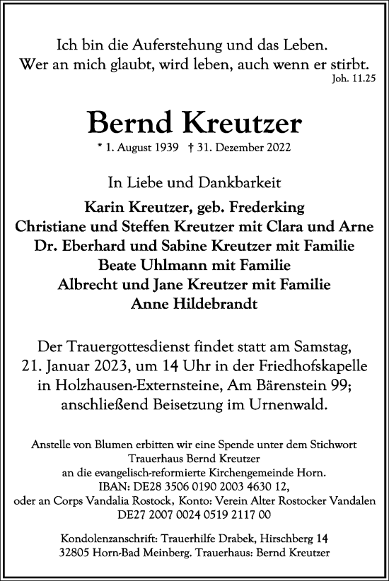 Anzeige  Bernd Kreutzer  Lippische Landes-Zeitung