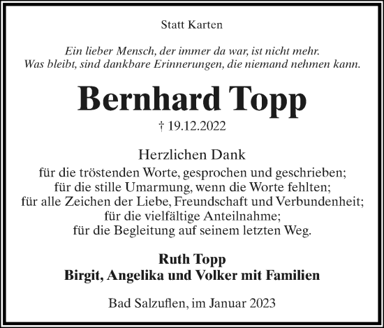 Anzeige  Bernhard Topp  Lippische Landes-Zeitung