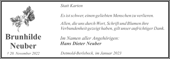 Anzeige  Brunhilde Neuber  Lippische Landes-Zeitung