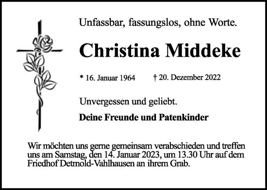 Anzeige  Christina Middeke  Lippische Landes-Zeitung