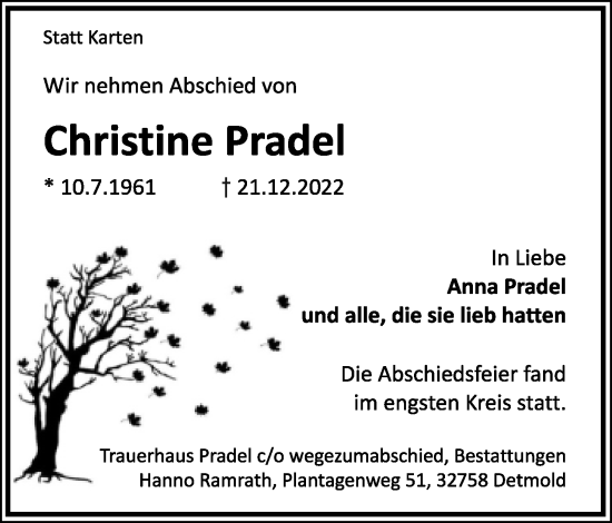 Anzeige  Christine Pradel  Lippische Landes-Zeitung