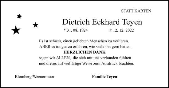 Anzeige  Dietrich Eckhard Teyen  Lippische Landes-Zeitung