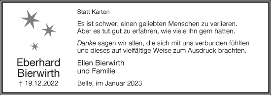 Anzeige  Eberhard Bierwirth  Lippische Landes-Zeitung
