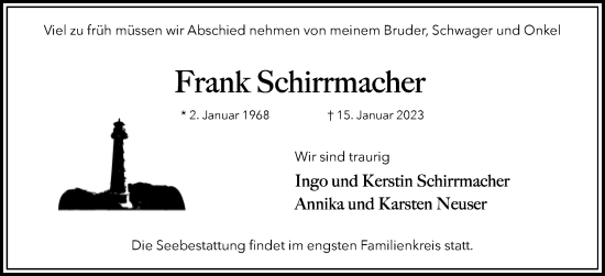 Anzeige  Frank Schirrmacher  Lippische Landes-Zeitung