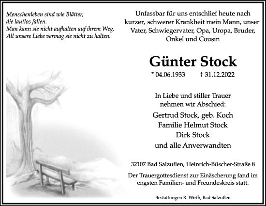 Anzeige  Günter Stock  Lippische Landes-Zeitung