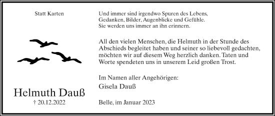 Anzeige  Helmuth Dauß  Lippische Landes-Zeitung
