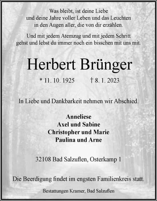 Anzeige  Herbert Brünger  Lippische Landes-Zeitung